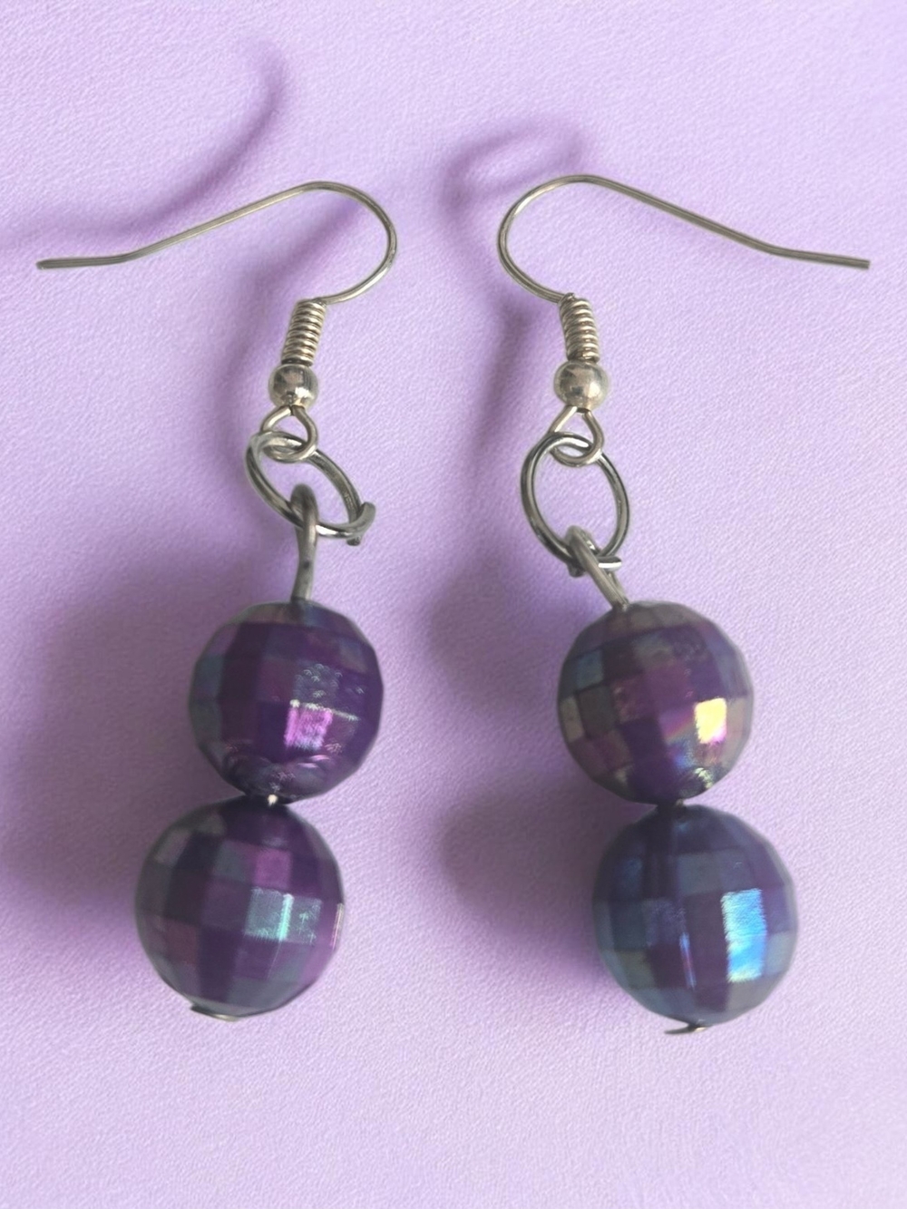 Purple Iridescent Bead Drop Earrings - Women Jewelry